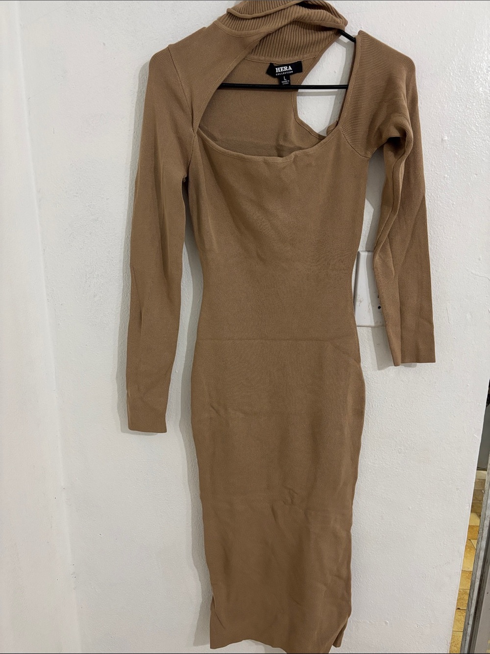 Hera Collection Tan Cutout Midi Knit Dress